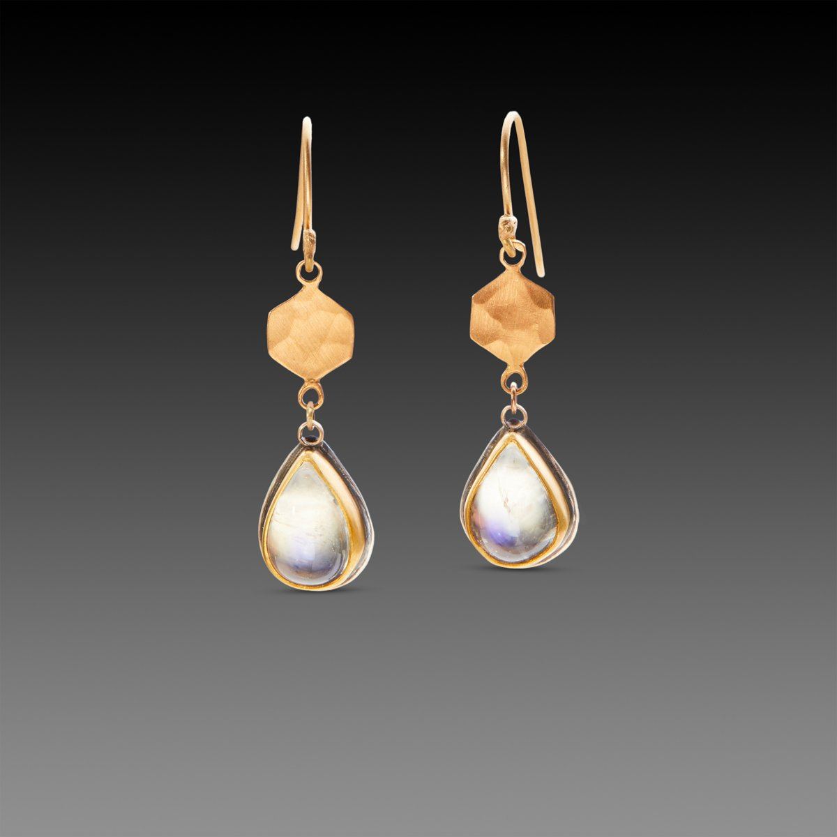 Gold Hexagon with Moonstone Drop Earrings – Ananda Khalsa