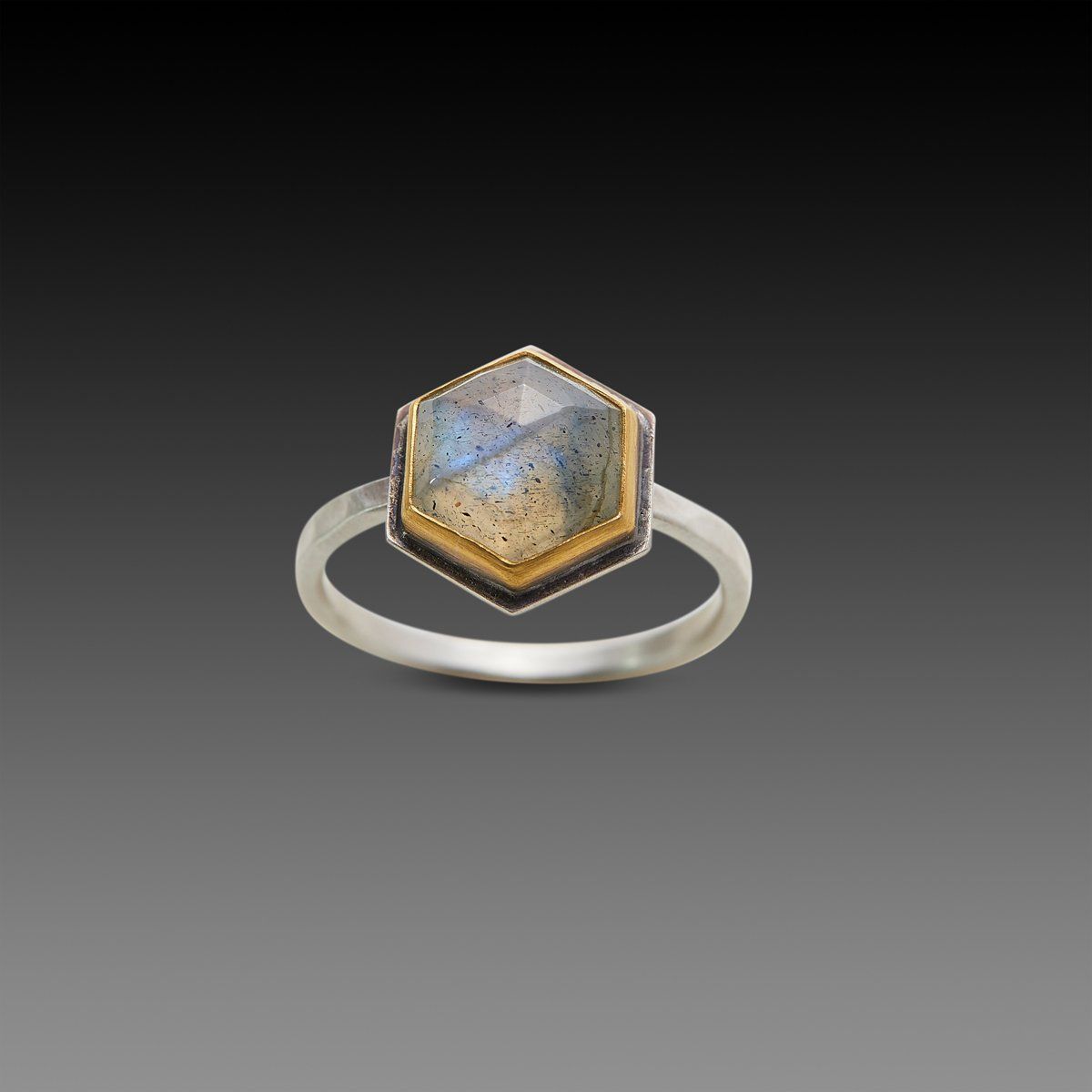 River Stone Hexagon Brass and Eco-Resin Ring