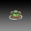 Rose Cut Green Tourmaline Ring with Gold Trios