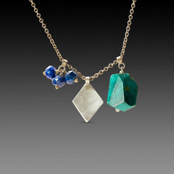 Chrysocolla and Lapis with Hammered Charm Necklace