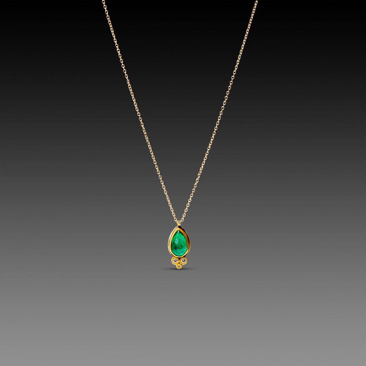 Teardrop Emerald Necklace with Three Diamonds