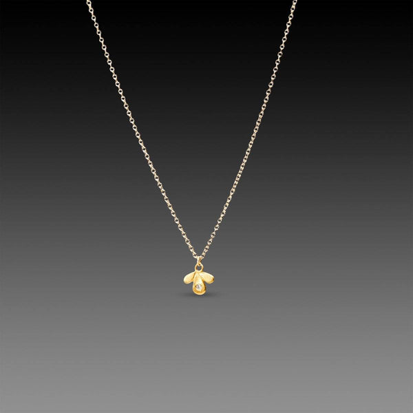 Tiny Gold Leaf Trio Necklace with Diamond