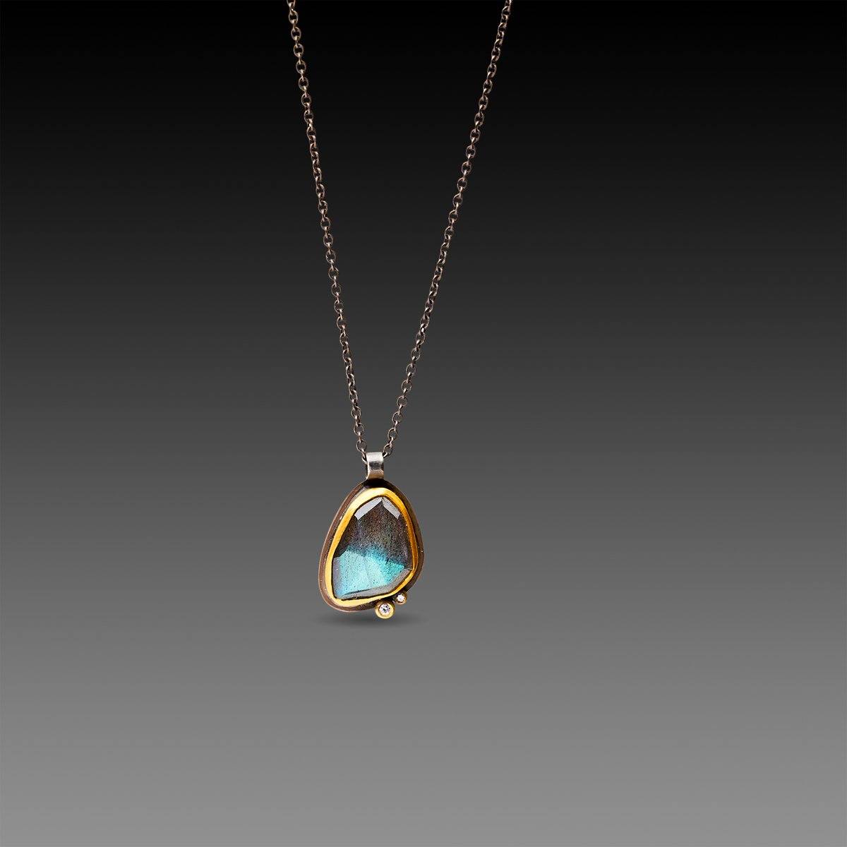 Labradorite with Two Diamonds Necklace