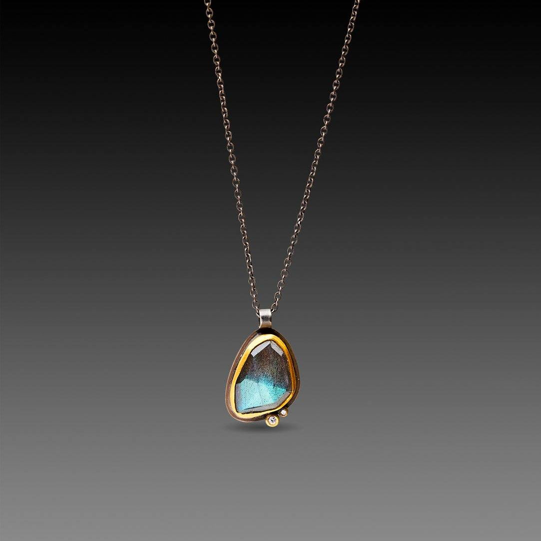 Labradorite with Two Diamonds Necklace