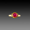 Rose Cut Ruby Ring with Diamond Trios
