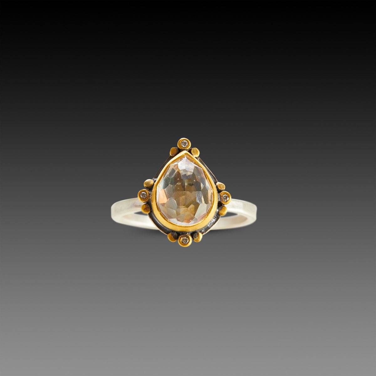 Rosecut Teardrop White Topaz Ring