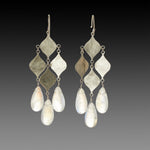Silver Chandelier Earrings with Moonstone Drops