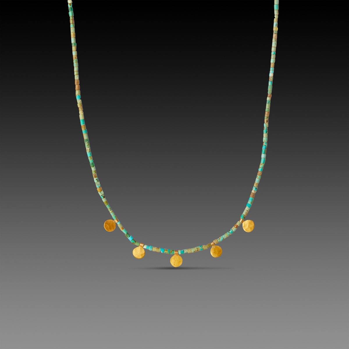 Gold Disk and Turquoise Beaded Necklace