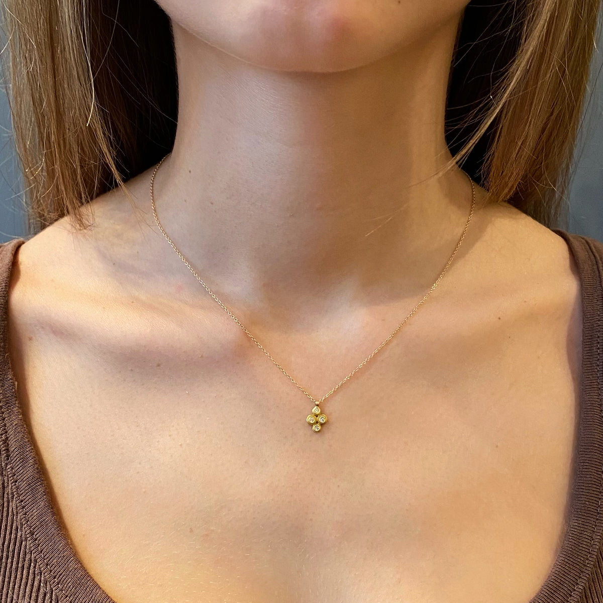 Gold Raised Multi Disk Necklace with Diamonds