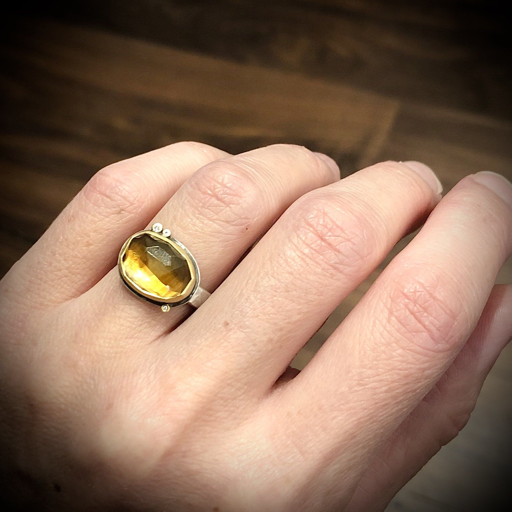 Citrine Ring with Diamond Dots