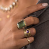 Rose Cut Moss Aquamarine Ring with Diamond Trios