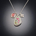 Narrow Organic Magnolia Charm Necklace with Pink Tourmaline