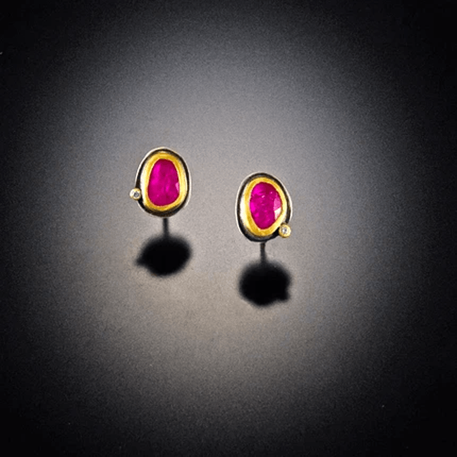 Ruby with Diamond Dot Stud Earrings