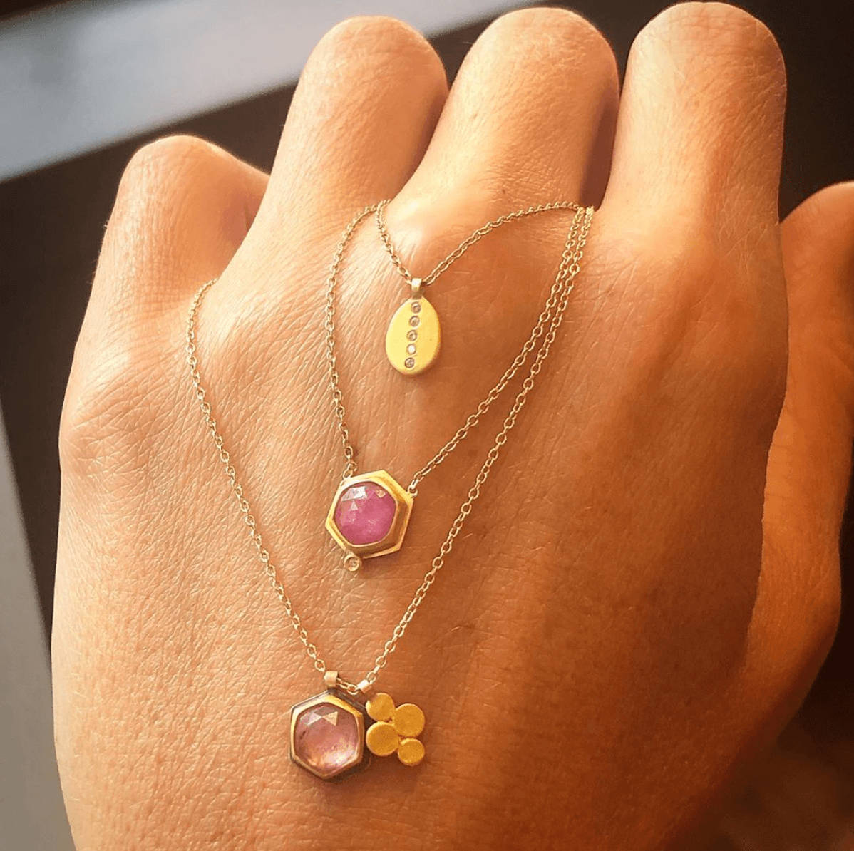 Pink Sapphire Necklace with 22k Gold Charm