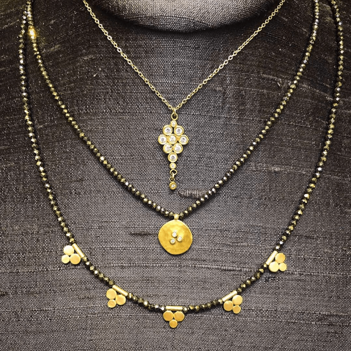 Pyrite Necklace with Gold Trios