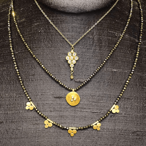 Pyrite Necklace with Gold Trios