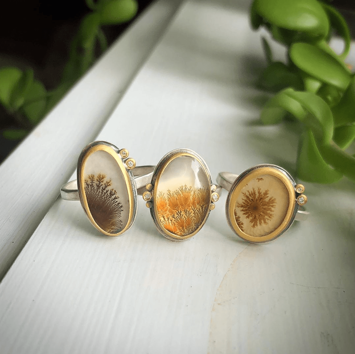 Dendritic Agate Ring with Diamond Dots – Ananda Khalsa