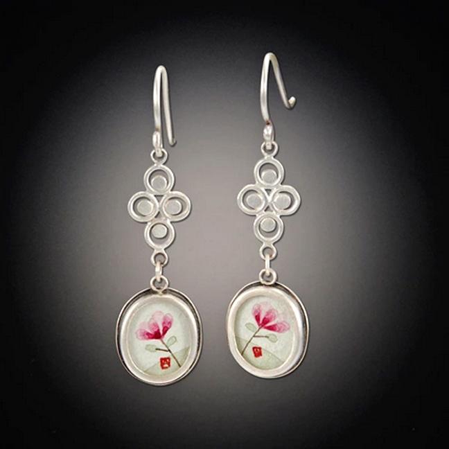 Small Filigree Earrings with Tiny Oval Magnolia