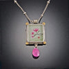 Small Rectangle Magnolia Necklace with Pink Sapphire Drop