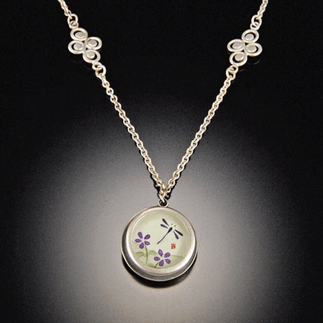 Small Round Dragonfly Necklace with Small Filigree Stations