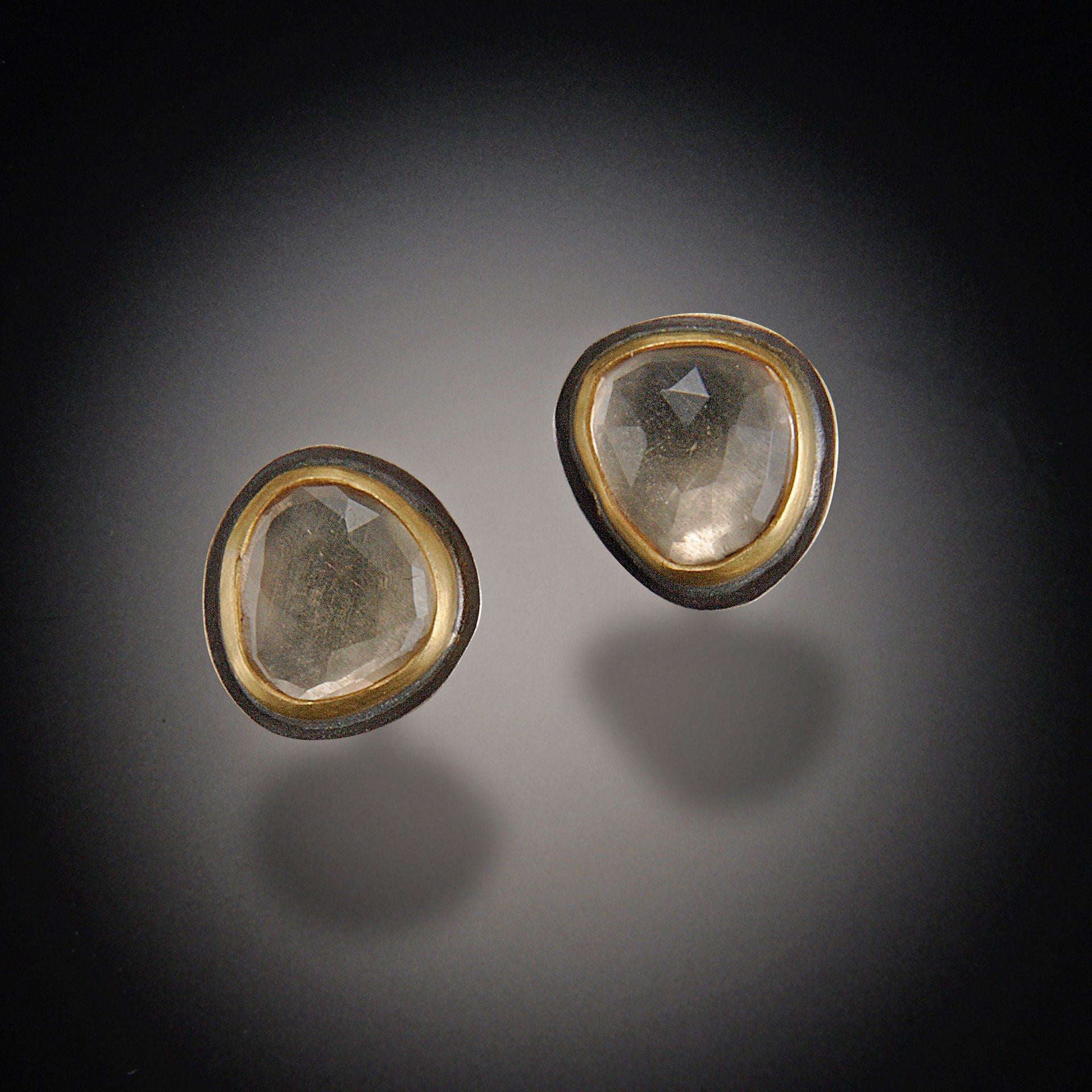 Gold Champagne Quartz Stud Earrings