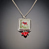 Tiny Square Poppy Necklace with Coral