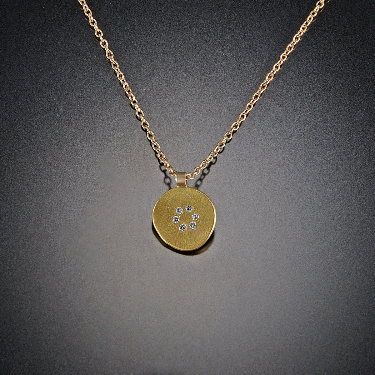 Gold Medium Single Disk Necklace with Diamond Circle