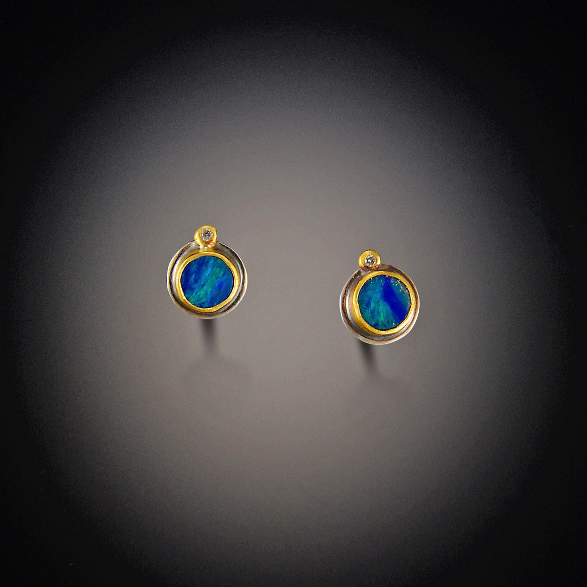 Tiny Australian Opal Stud Earrings with Diamonds