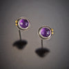 Amethyst Stud Earrings with Two 22k Dots