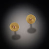 Gold Medium Disk Stud Earrings with Pink Sapphire Dot