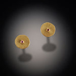 Disk Earrings with Pink Sapphire Dot