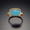 Rose Cut Turquoise Ring with Diamond Line
