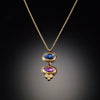 Blue and Purple Sapphire Necklace with Diamond Trio