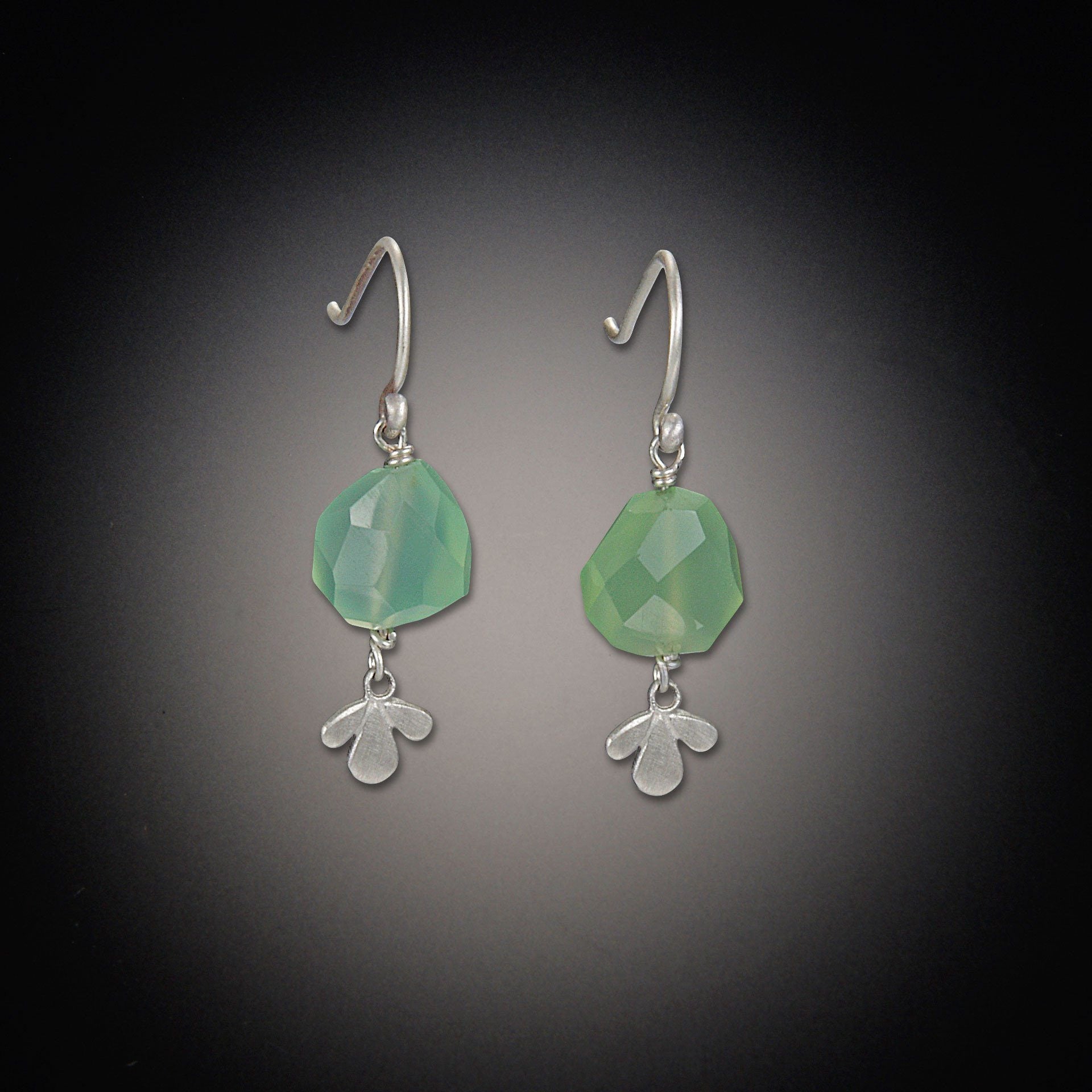 Chrysoprase Earrings with Tiny Leaf Trio