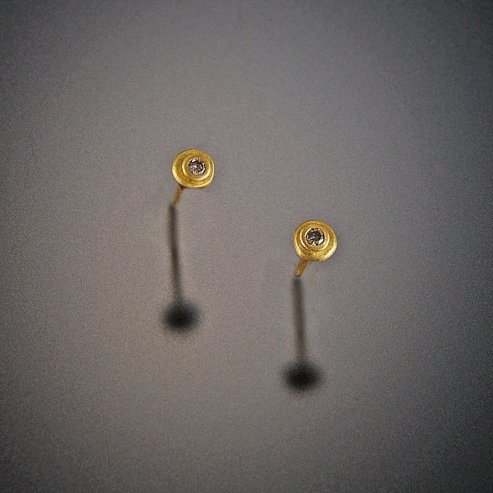 Gold Raised Dot Stud Earrings with Diamonds