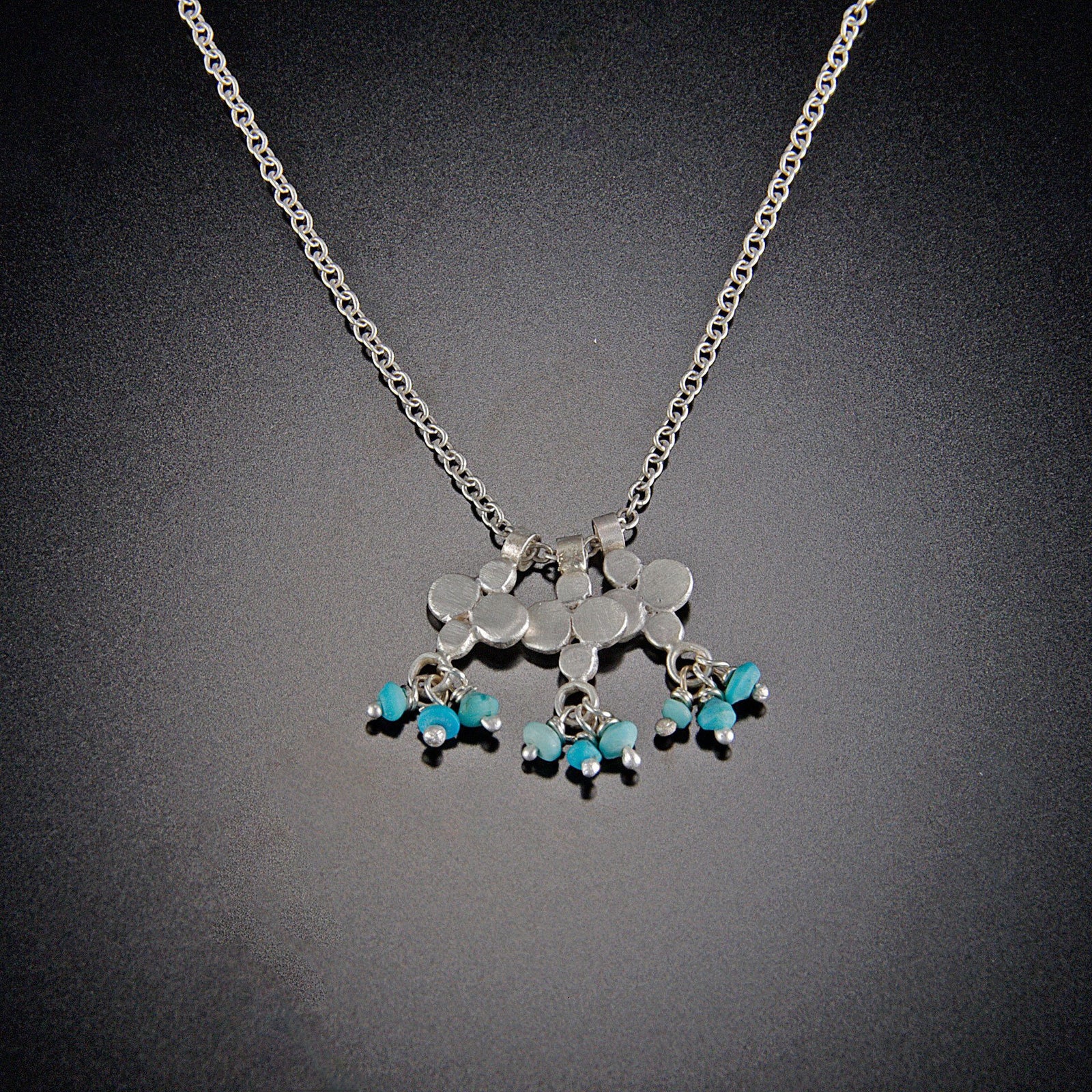 Three Tiny Multi Disk Charm Necklace with Turquoise Clusters