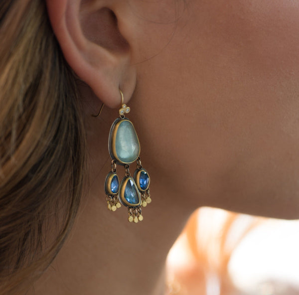 Aquamarine and Sapphire Chandelier Earrings
