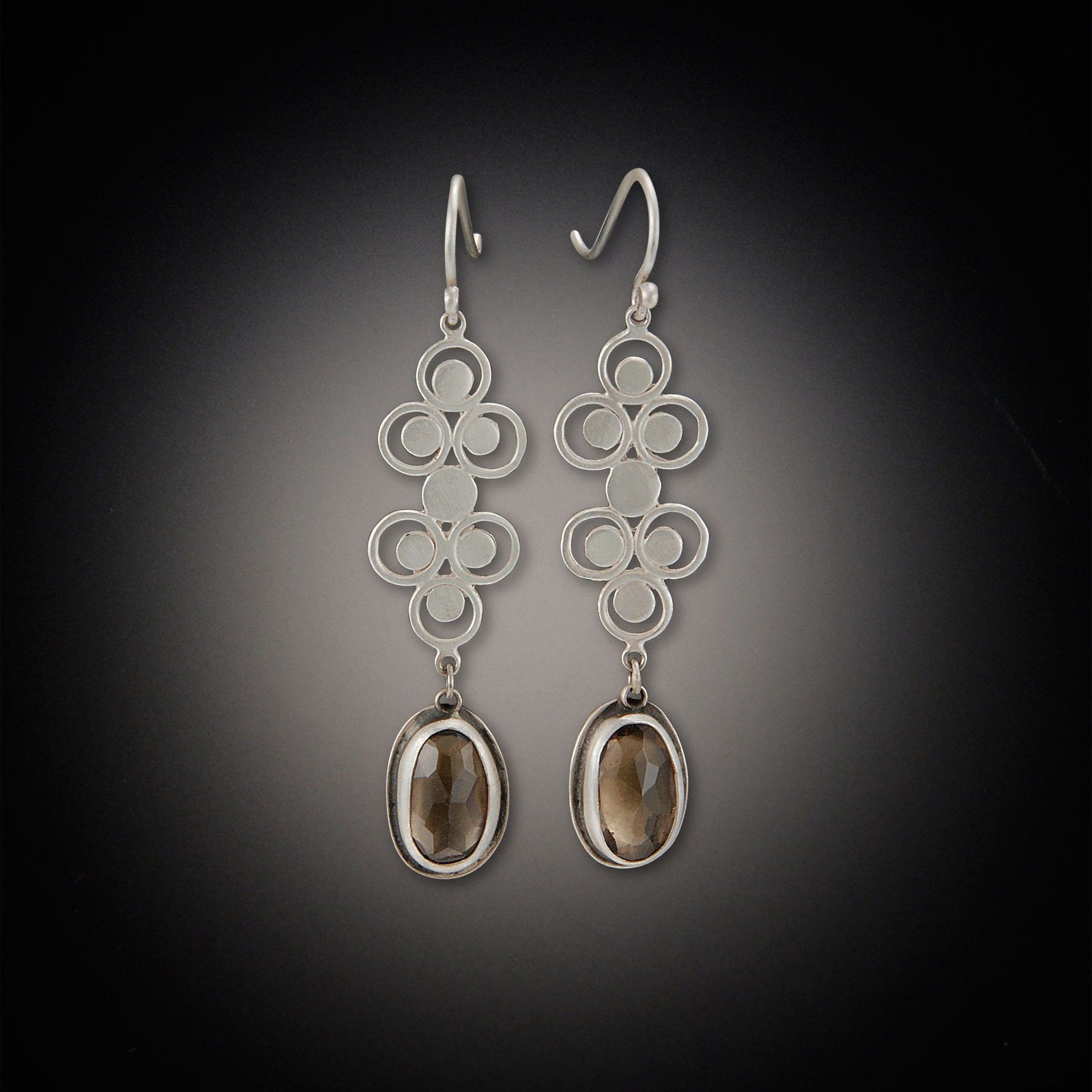 Silver Filigree Earrings with Smoky Quartz - Ananda Khalsa Jewelry