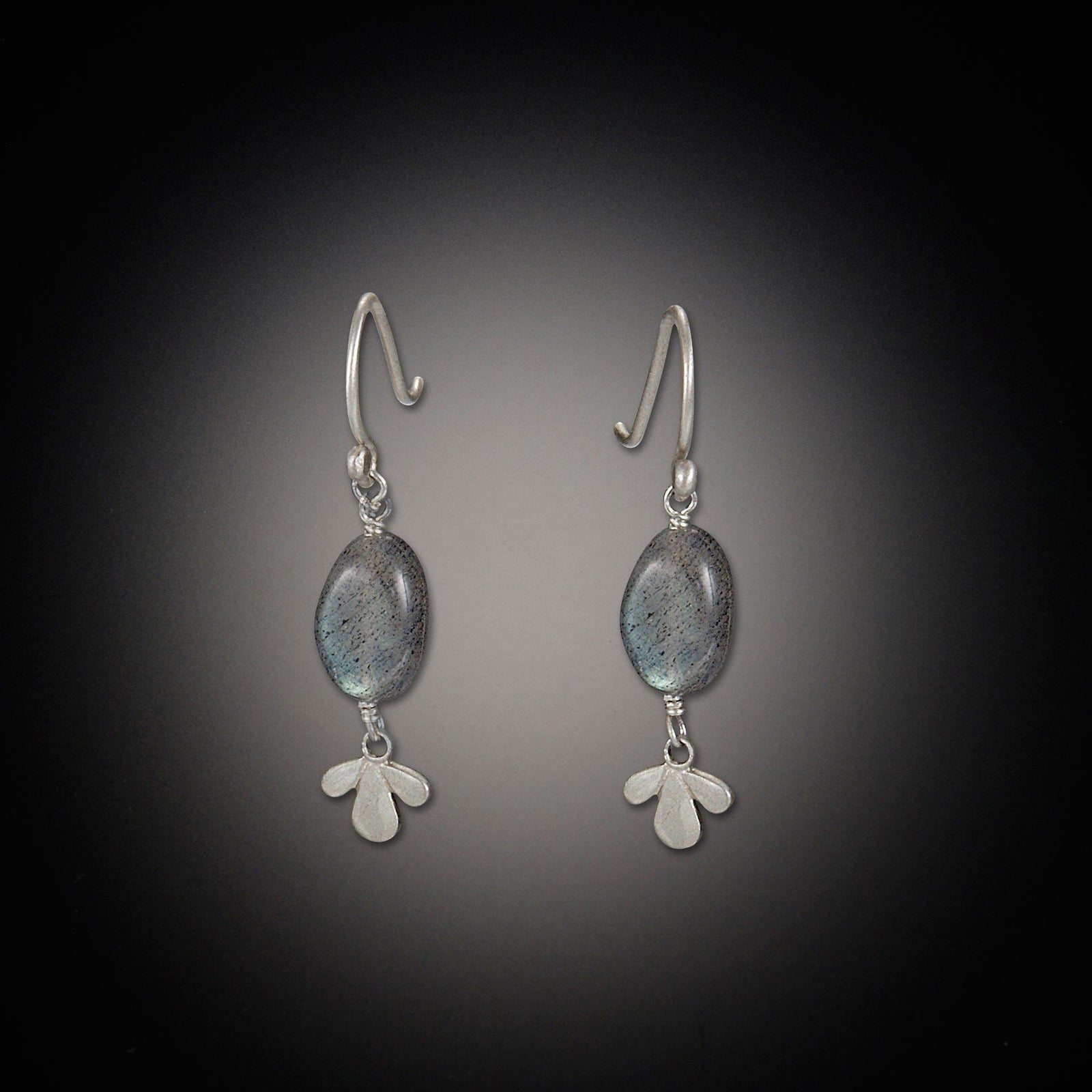 Labradorite Earrings with Tiny Leaf Trio