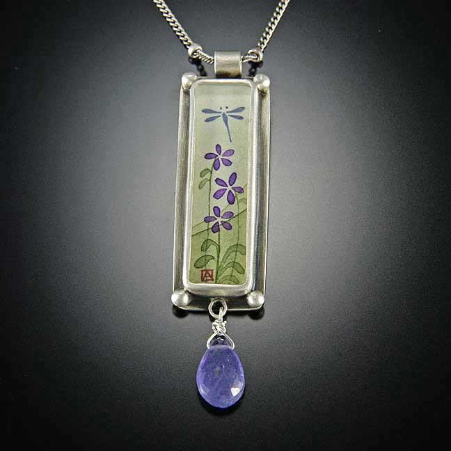 Violets and Dragonfly Necklace