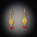 Gold Oval Earrings with Ruby Cluster