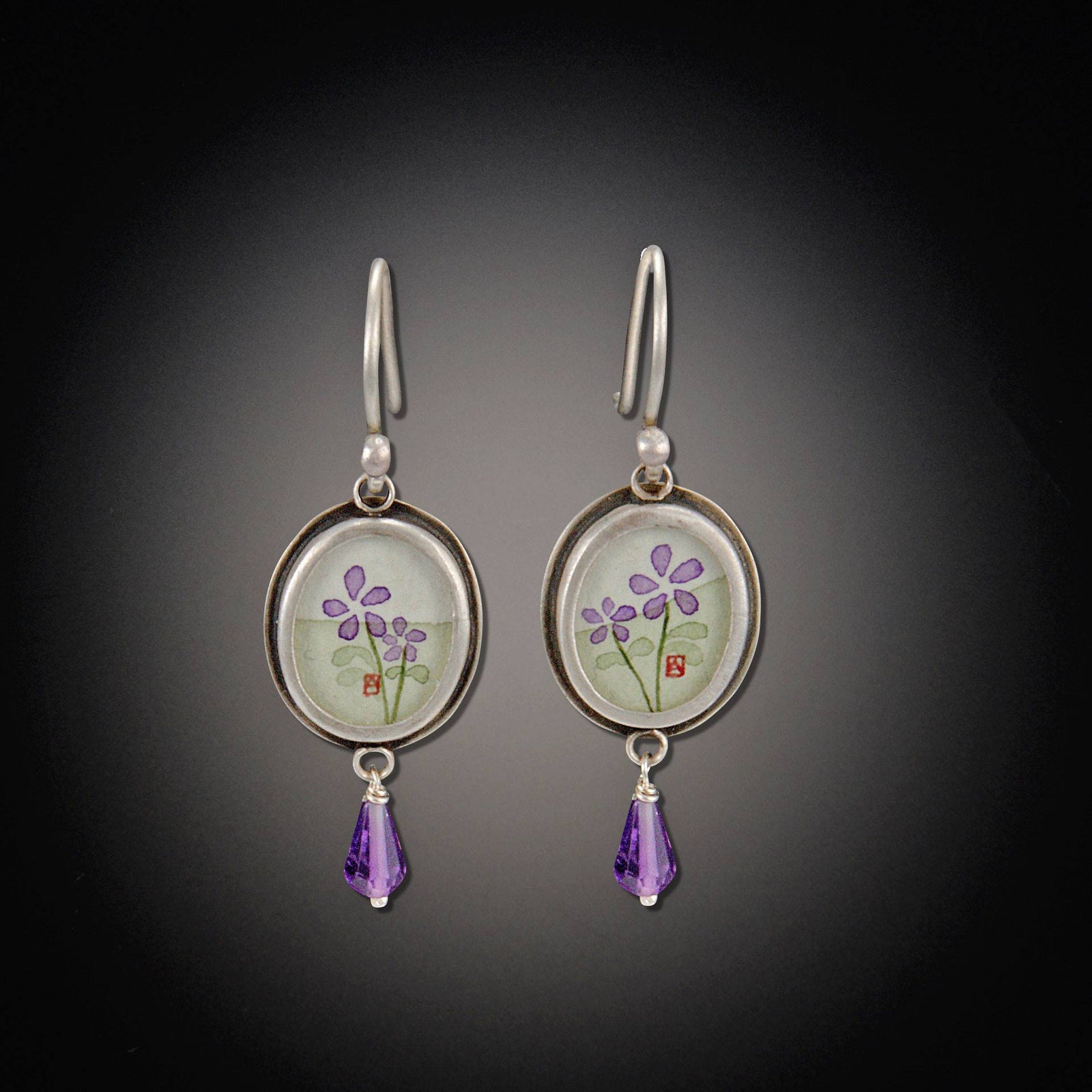 Tiny Oval Violet Earrings