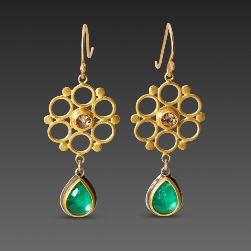 Emerald Mandala Earrings with Diamonds