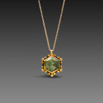Geometric Moss Aquamarine Necklace with Diamond Trios