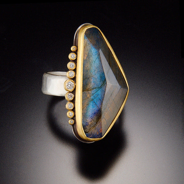 Labradorite Ring with Diamond Line