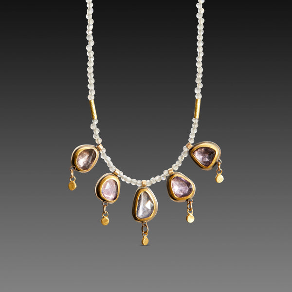 Five Pink Sapphires with Labradorite Beaded Necklace