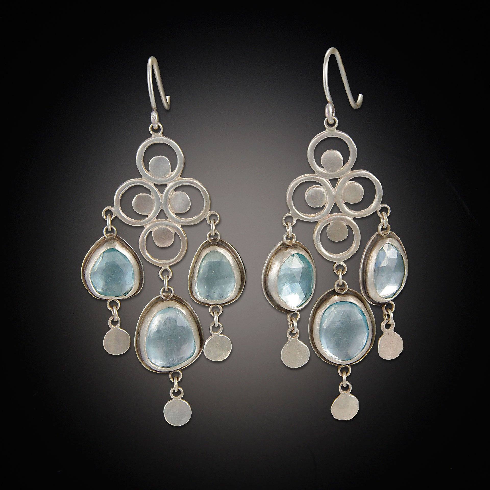 Large Filigree Chandelier Earrings with Rose Cut Blue Topaz