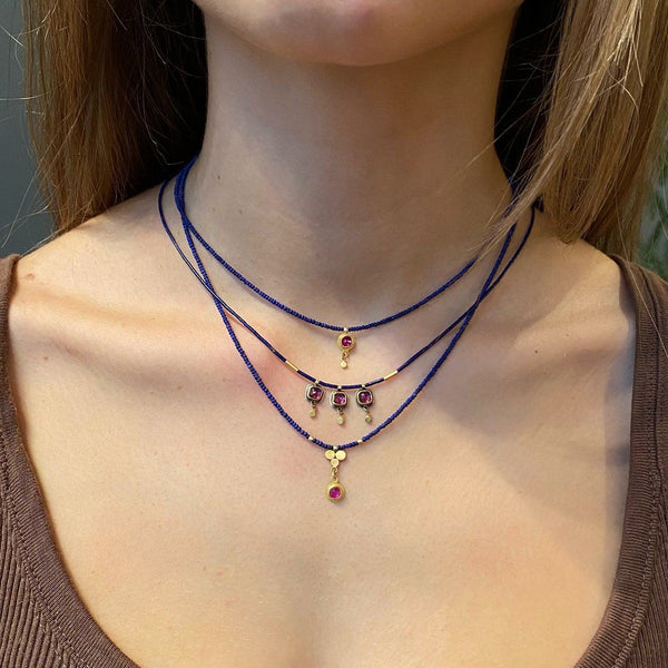 Delicate Lapis and Ruby Necklace