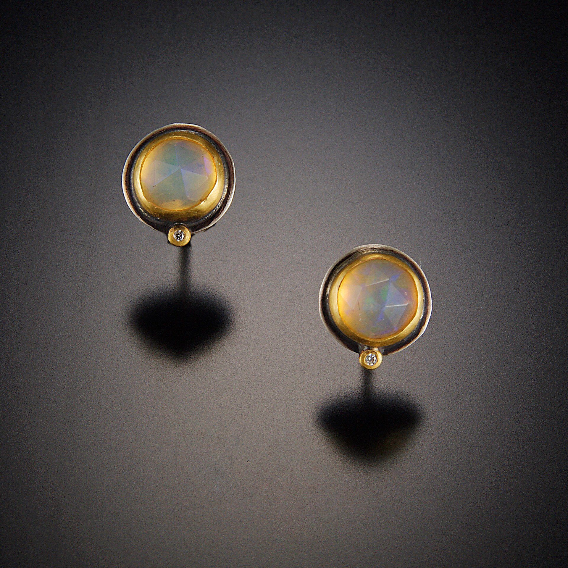 Opal Stud Earrings with Diamond Dot