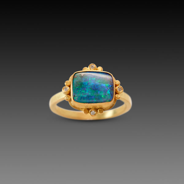 Boulder Opal Ring with Four Diamonds